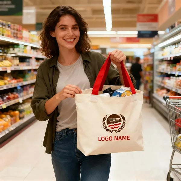 12 oz. Cotton Canvas Tote with Colorful Handles