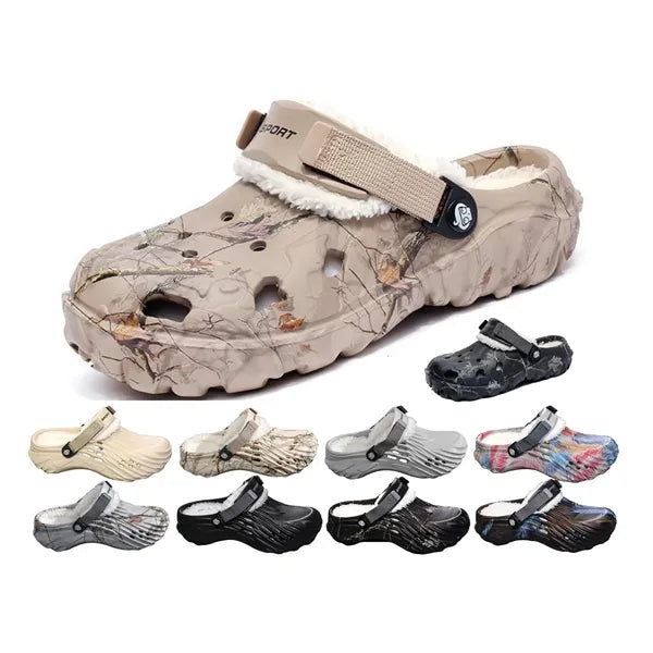 Fleece-lined EVA clogs, thick sole,washable lining, strap