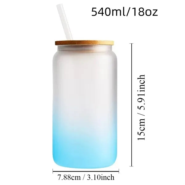 16oz Gradient Frosted Glass Mason Jar with Bamboo Lid