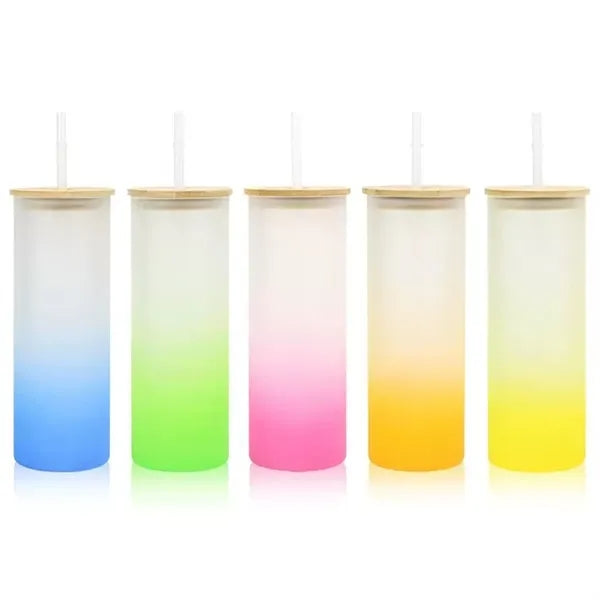 16oz Gradient Frosted Glass Mason Jar with Bamboo Lid