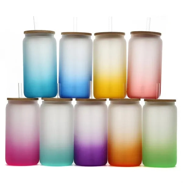 16oz Gradient Frosted Glass Mason Jar with Bamboo Lid