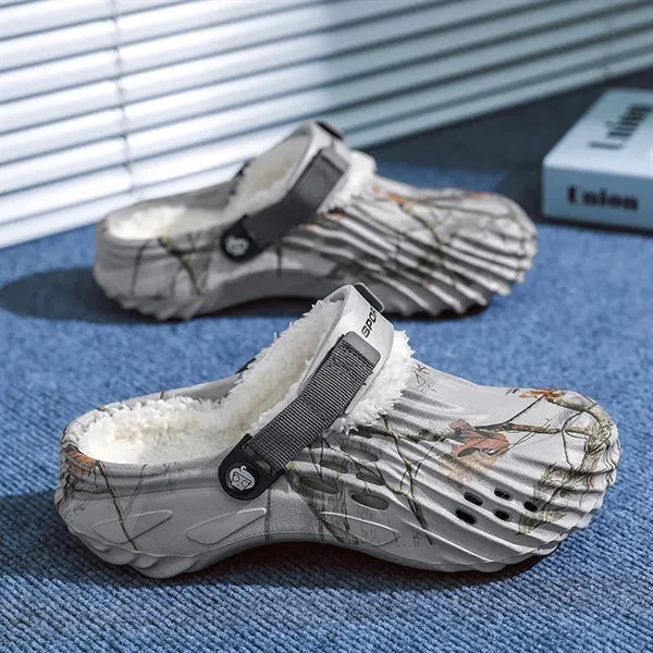 Fleece-lined EVA clogs, thick sole,washable lining, strap