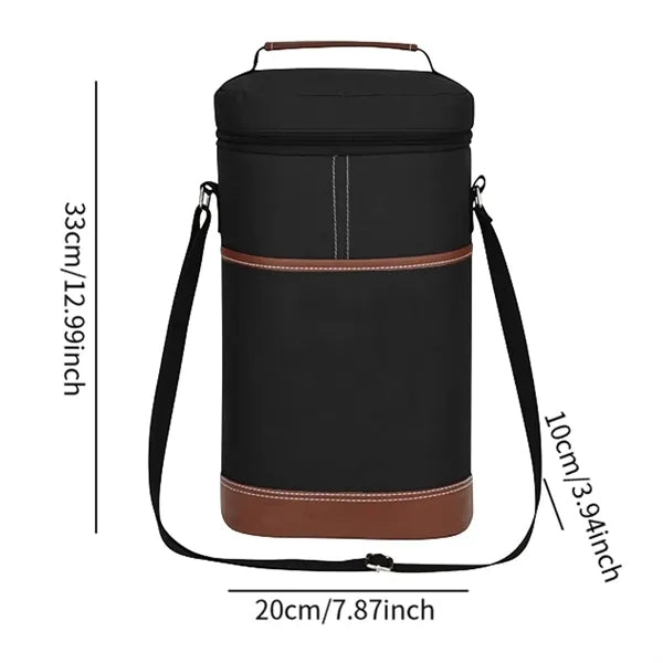 2 Bottle Wine Cooler Bag Zipper Strap Insulated Handbag