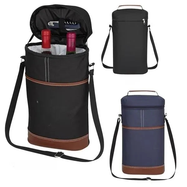 2 Bottle Wine Cooler Bag Zipper Strap Insulated Handbag