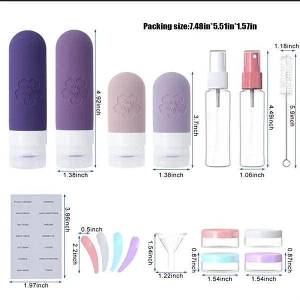 Silicone leakproof dispenser bottles toiletry travel kit