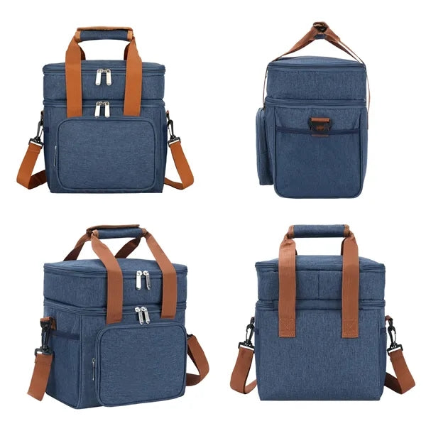 Wide Open Dual Compartment Lunch Bag With Shoulder Strap
