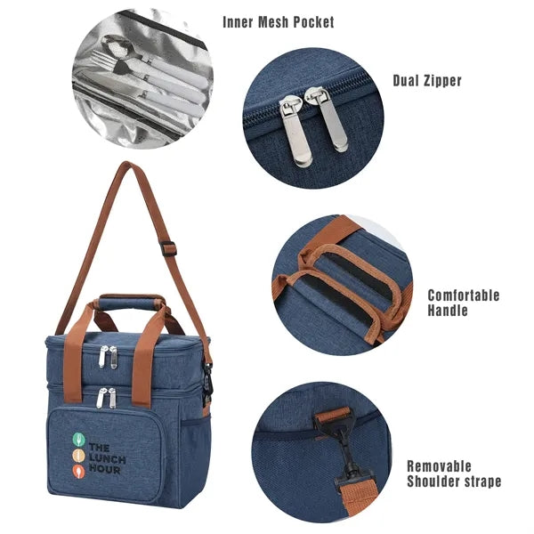 Wide Open Dual Compartment Lunch Bag With Shoulder Strap