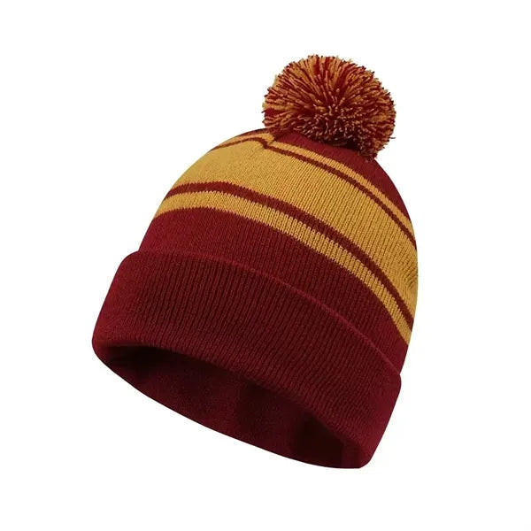 Colorful Striped Pom-Pom Knit Hat
