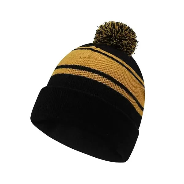 Colorful Striped Pom-Pom Knit Hat