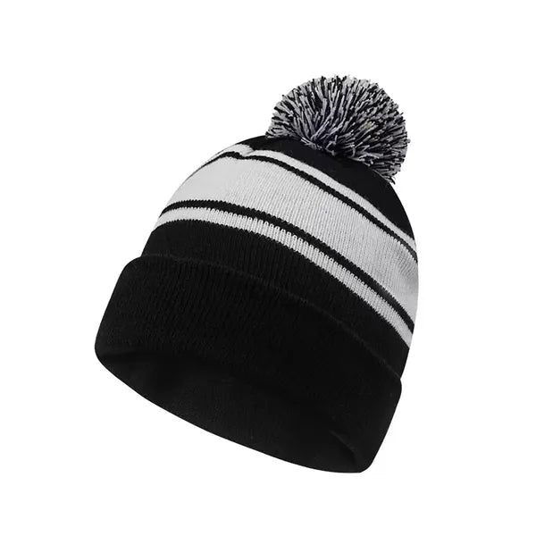 Colorful Striped Pom-Pom Knit Hat