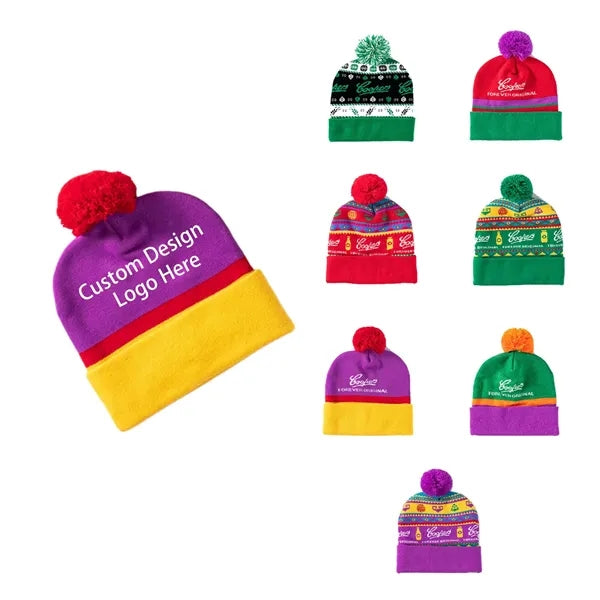 Pom Winter Beanie Warm Knit Hat For Men Women