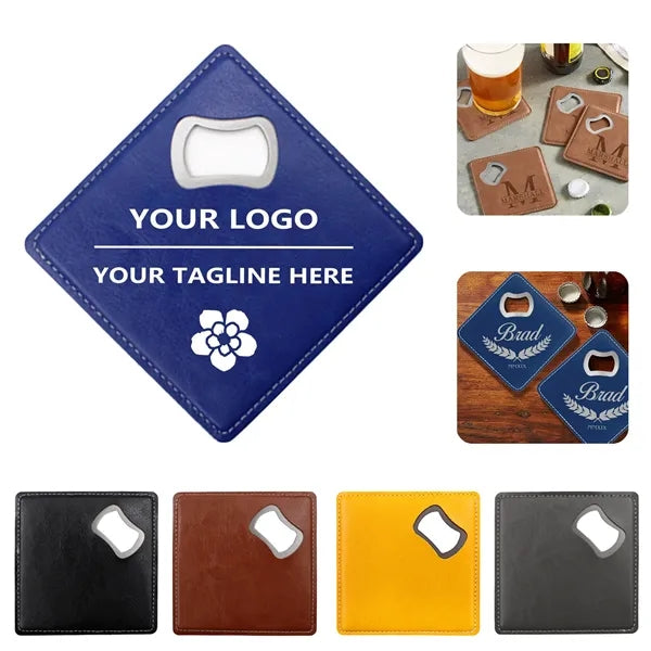 Pu Leather Drink Coaster With Bottle Opener