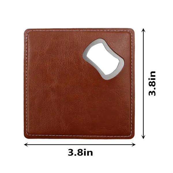 Pu Leather Drink Coaster With Bottle Opener