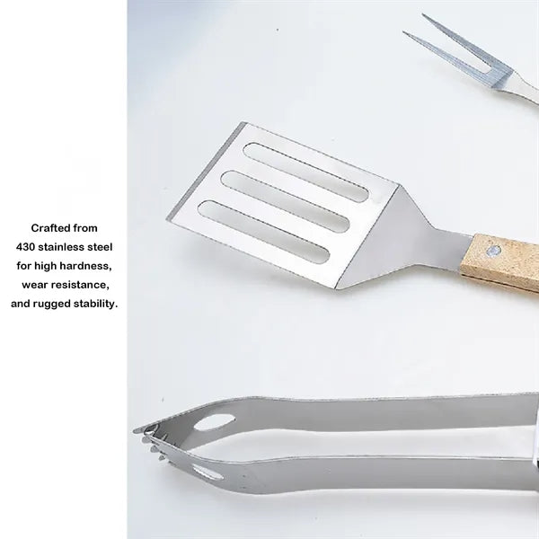 3-Piece Wood Handle Bbq Grill Tool Set