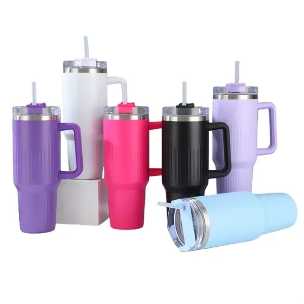 40oz Striped Insulated Tumbler with Handle and Straw Lid