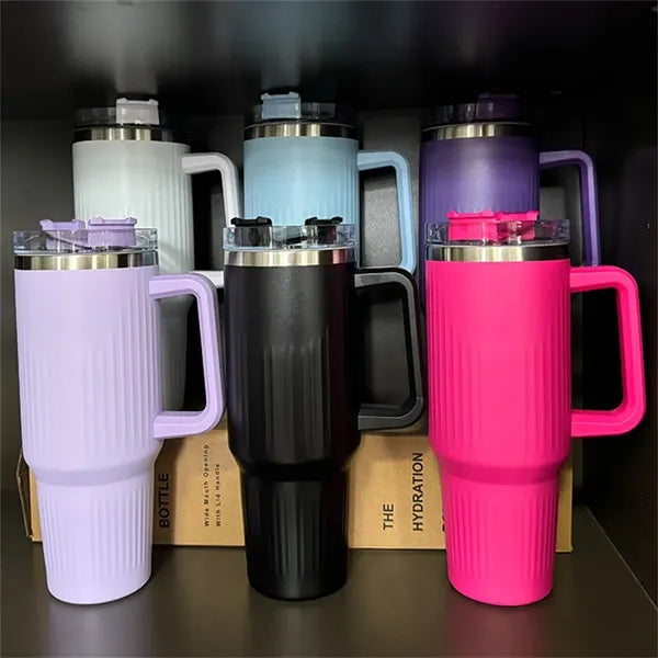 40oz Striped Insulated Tumbler with Handle and Straw Lid