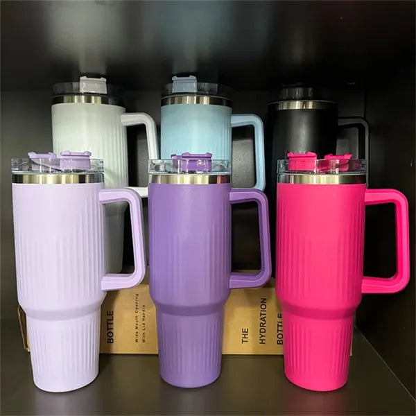 40oz Striped Insulated Tumbler with Handle and Straw Lid