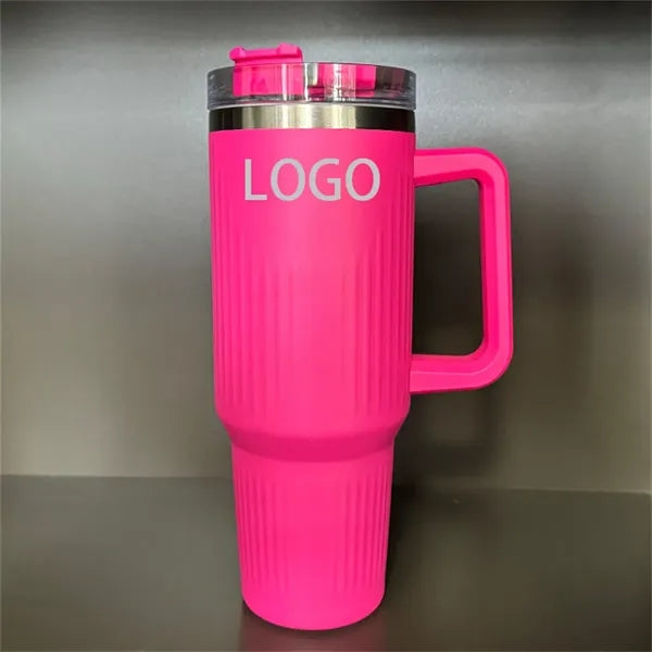 40oz Striped Insulated Tumbler with Handle and Straw Lid