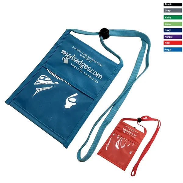 Deluxe Neck Wallet with Badge Window & Zippered Pocket