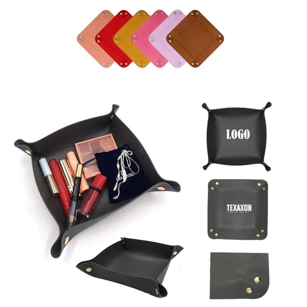 Branded PU Leather Tray Desktop Storage Organizer