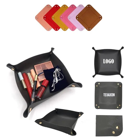 Branded PU Leather Tray Desktop Storage Organizer