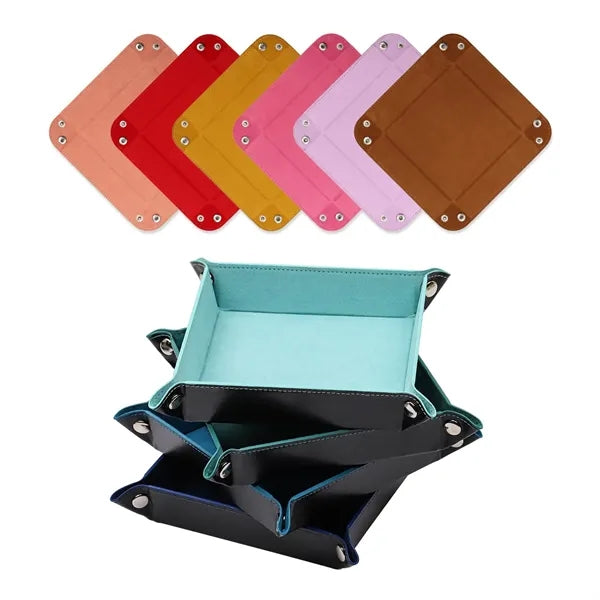 Branded PU Leather Tray Desktop Storage Organizer