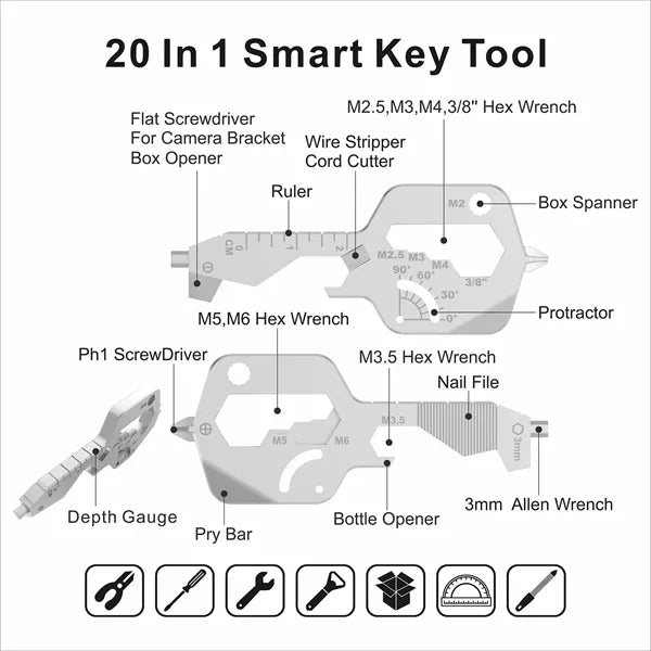 GearCard 20-in-1 Smart Key Multi-Tool Steel Wallet