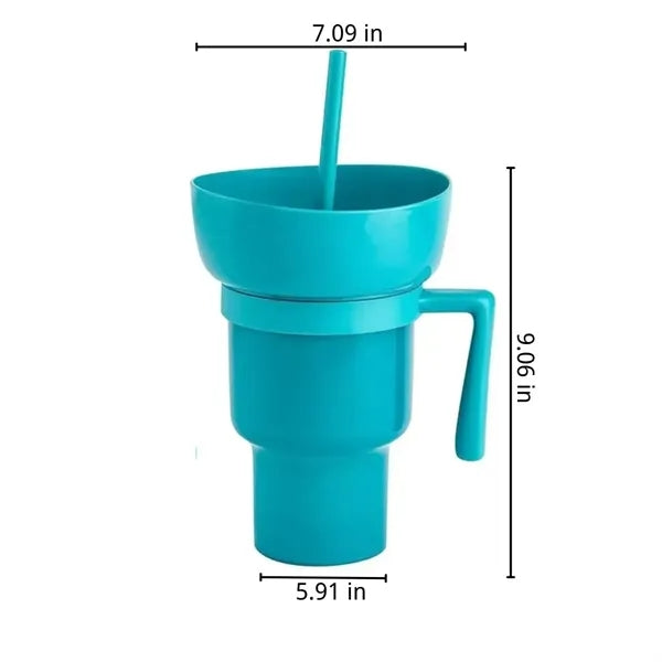 2-in-1 snack drink cup with straw for beach/movies/stadium