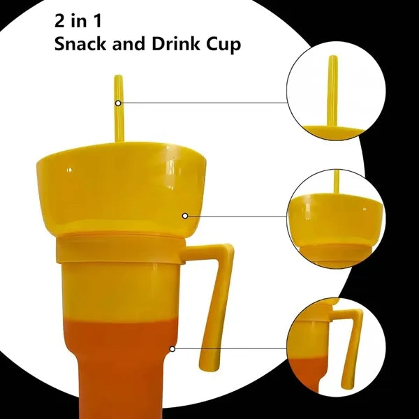 2-in-1 snack drink cup with straw for beach/movies/stadium