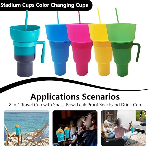 2-in-1 snack drink cup with straw for beach/movies/stadium