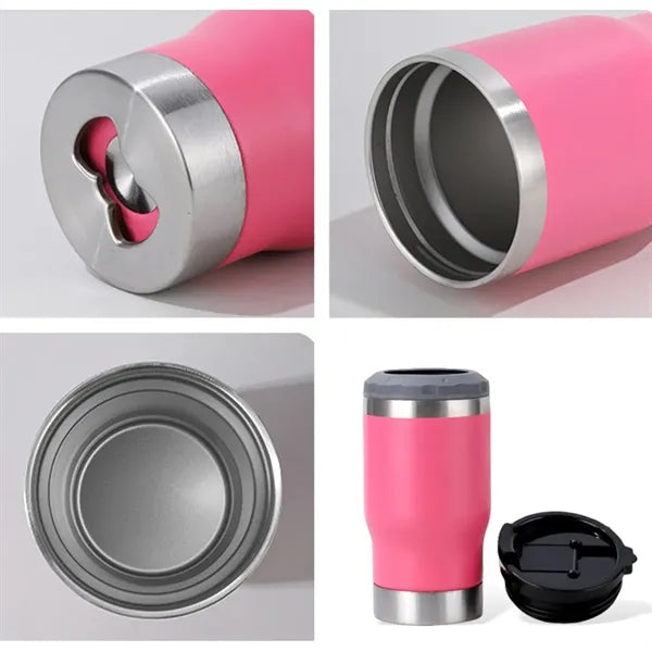 14oz 4 in 1 stainless steel insulated can cooler with 2 lids