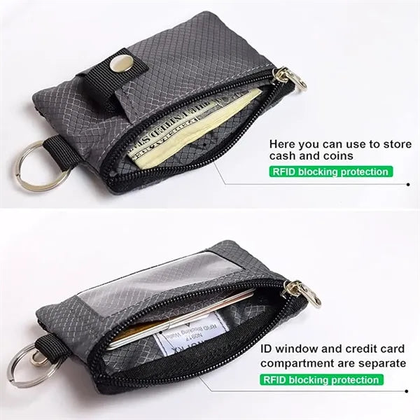 Minimalist RFID Wallet with Lanyard ID Case with Zipper