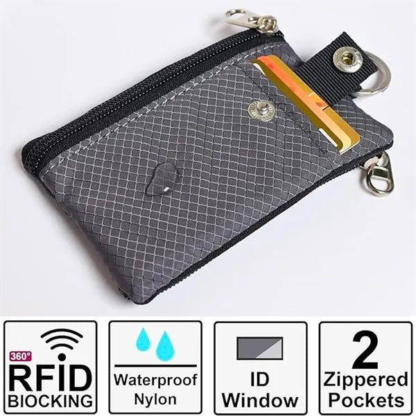 Minimalist RFID Wallet with Lanyard ID Case with Zipper
