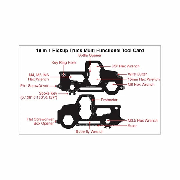 GearCard 19-in-1 Pickup Truck Multi-Tool Steel Wallet Card