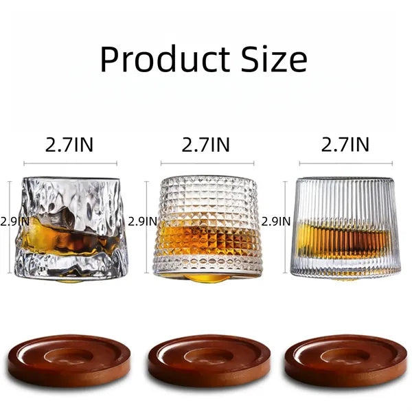 Rotatable Tumbler Crystal Glass Cups with Coasters and Box