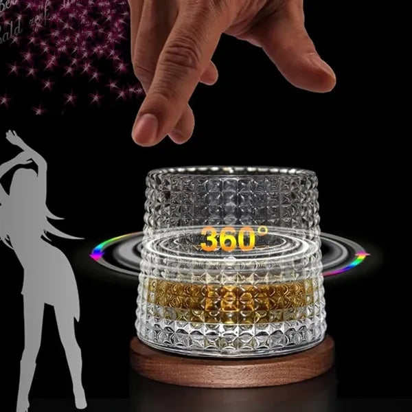 Rotatable Tumbler Crystal Glass Cups with Coasters and Box