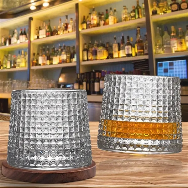 Rotatable Tumbler Crystal Glass Cups with Coasters and Box