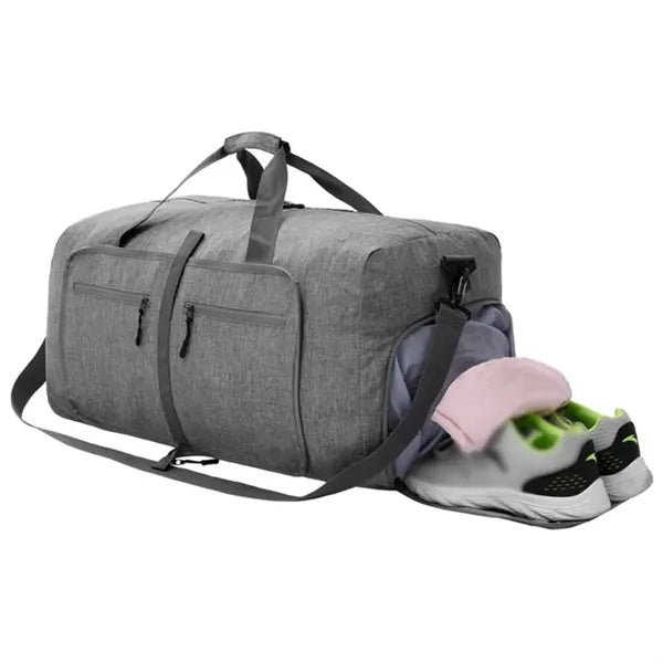 65L foldable travel duffle bag with shoe compartment