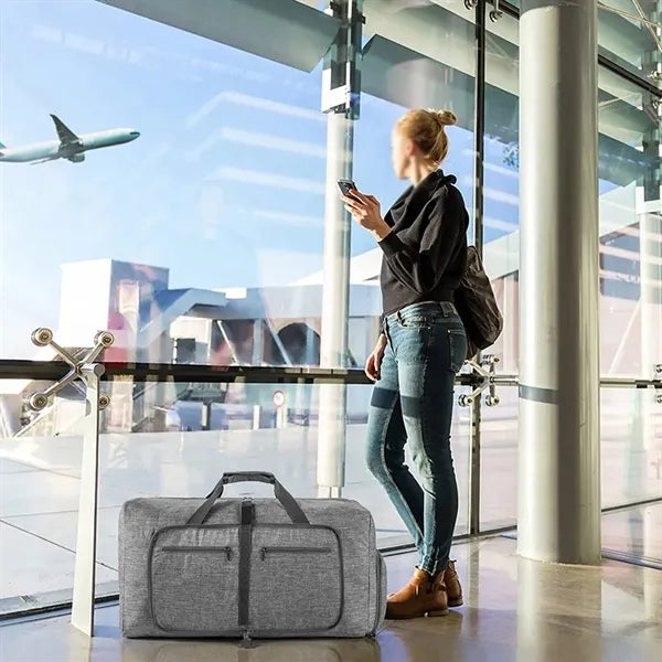 65L foldable travel duffle bag with shoe compartment