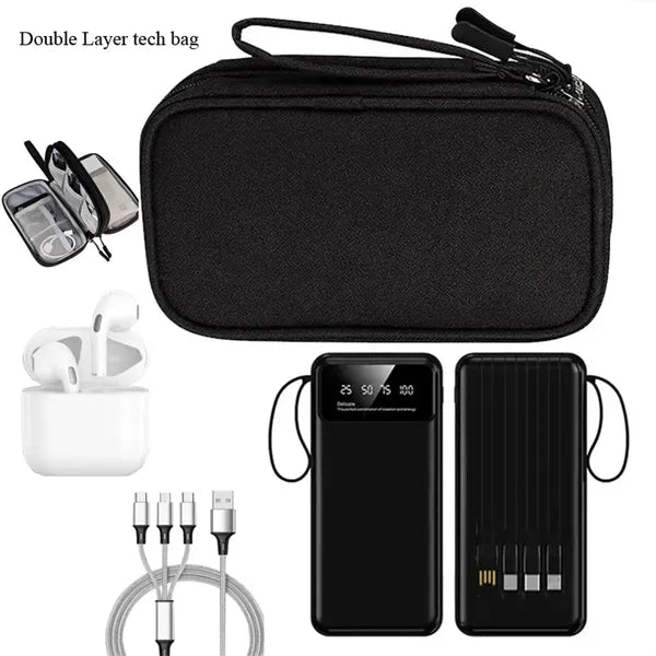Electronics Travel Organizer With Power Bank Earbud Cables