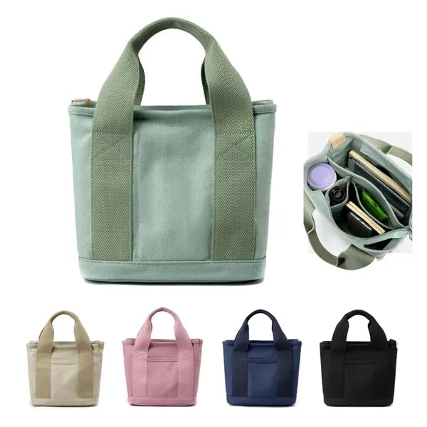 Canvas Tote Bag with Zipper and Multi Pockets