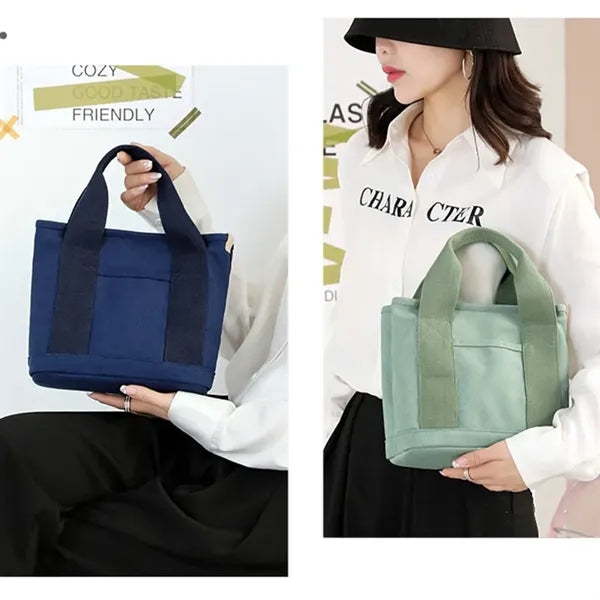 Canvas Tote Bag with Zipper and Multi Pockets
