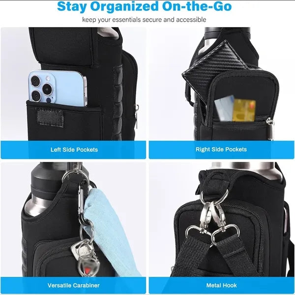 Magnetic gym bag bottle carrier holder with phone pocket