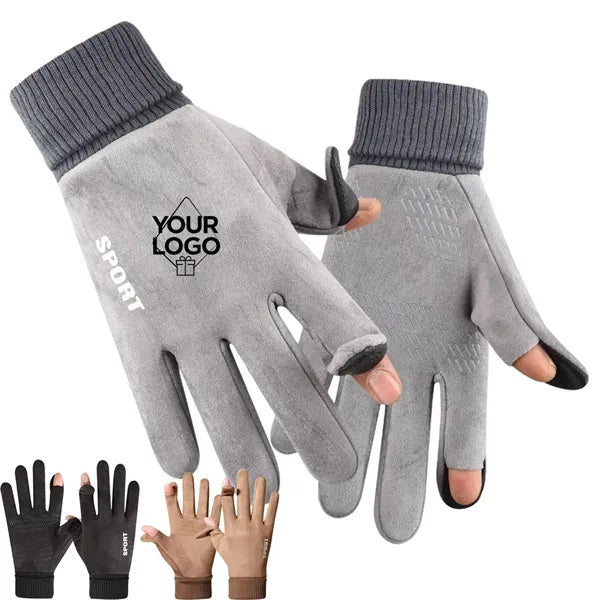 Men Suede Warm Gloves with Touchscreen Anti-Slip for Winter