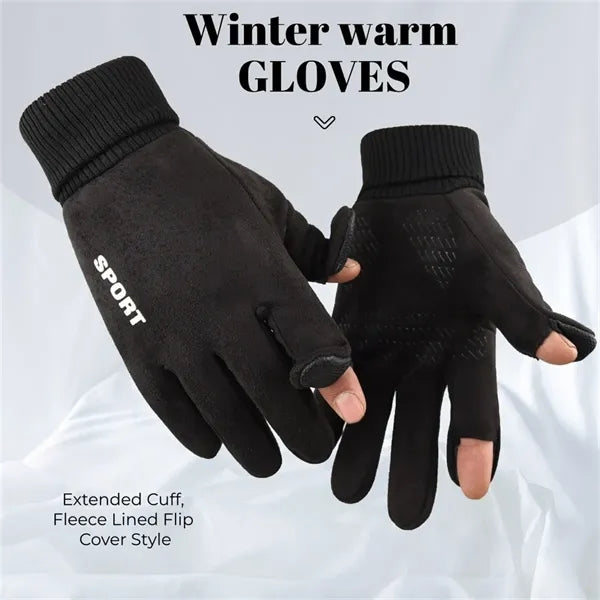 Men Suede Warm Gloves with Touchscreen Anti-Slip for Winter