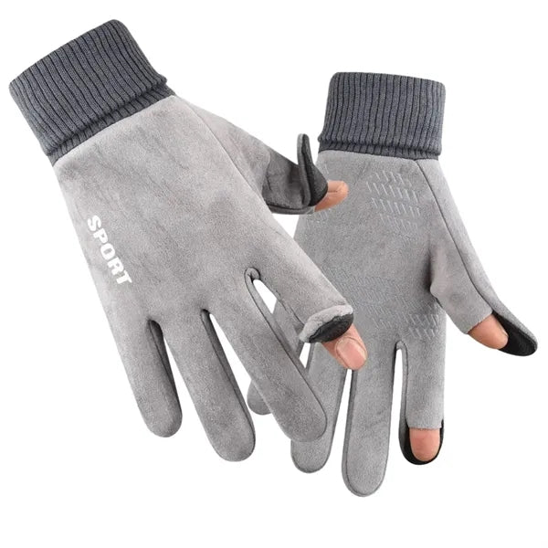 Men Suede Warm Gloves with Touchscreen Anti-Slip for Winter