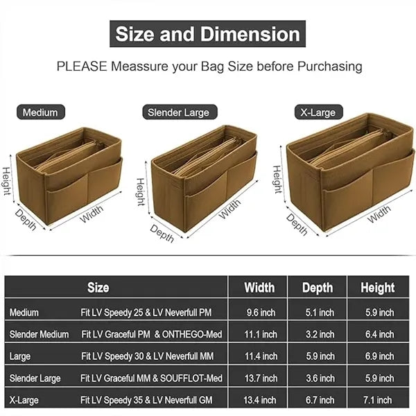Felt Tote Bag Organizer Insert Medium Size