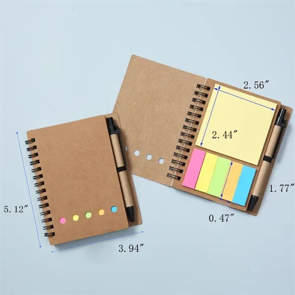 Spiral Notebook with Pen and Sticky Notes