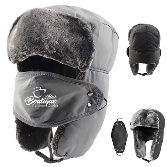 Winter Fur Lined Hat with Windproof Mask