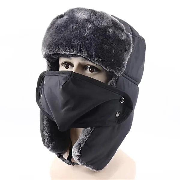 Winter Fur Lined Hat with Windproof Mask